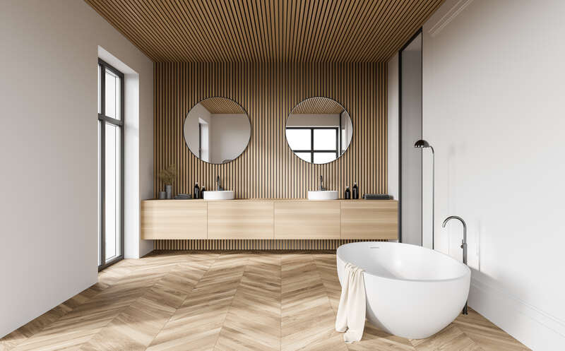 Tranquil bathroom with wood paneling - great idea for home renovations in tweed heads